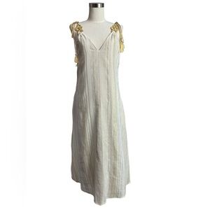 My Beachy Side Anthropolgie Gold/ White Striped Midi Dress Gold Tassel NWT S